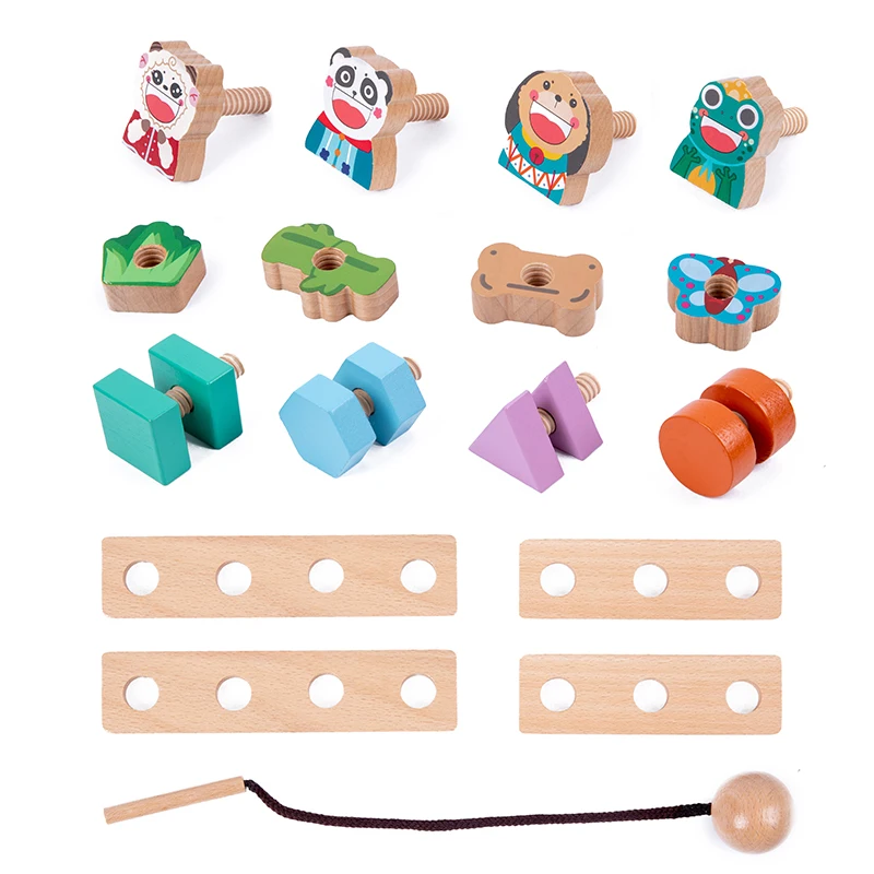 صواميل ومسامير خشبية للأطفال مكعبات بناء لولبية مهارات حركية دقيقة ألعاب تعليمية مونتيسوري كتل دي البناء #5