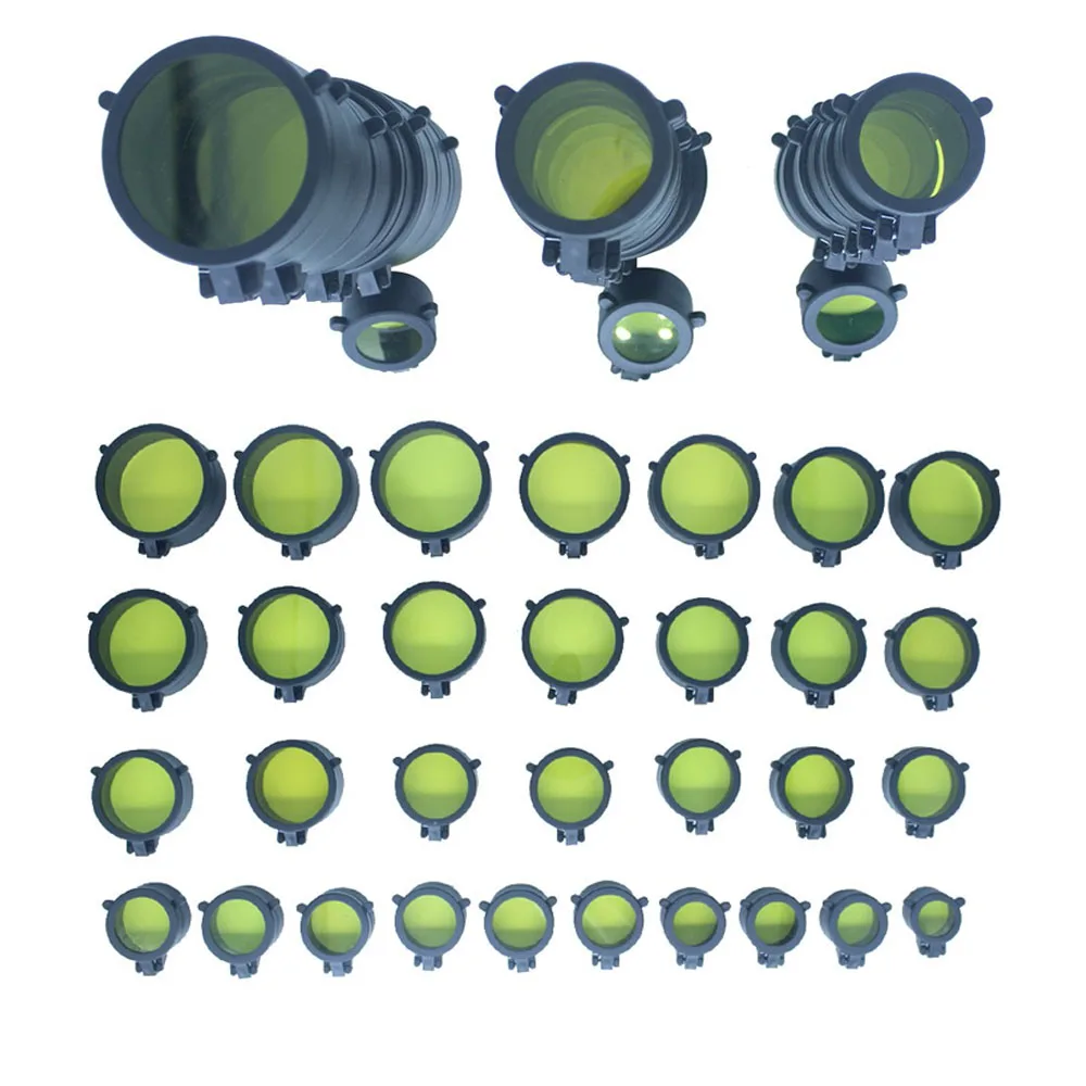 Couvercle d'objectif de portée de fusil Transparent 30-69mm, vue jaune rabattable, capuchon de Protection à ressort rapide, couvercle d'objectif, calibre de chasse