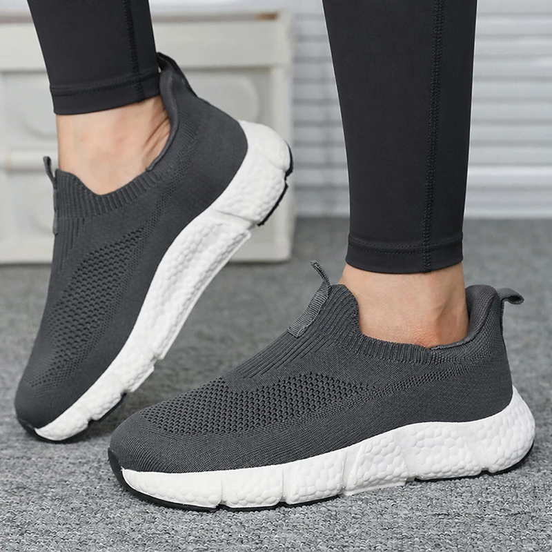 Unisex Strick-Slipper zum Reinschlüpfen, rutschfeste Freizeitsneaker, leichte Pendler-Loafer, verschleißfeste Outdoor-Laufschuhe – Detail 10