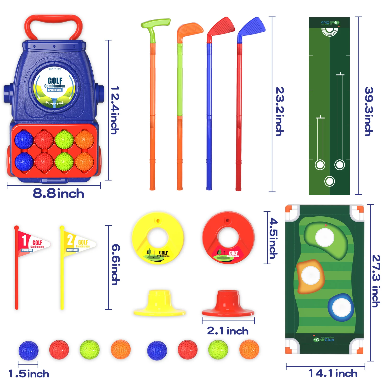Zestaw golfowy dla maluchów Kije golfowe dla dzieci z 8 piłkami, 4 kije golfowe, 2 otwory do ćwiczeń i maty do układania Zabawki dla dziewczynek w wieku 2 3 4 5+ lat