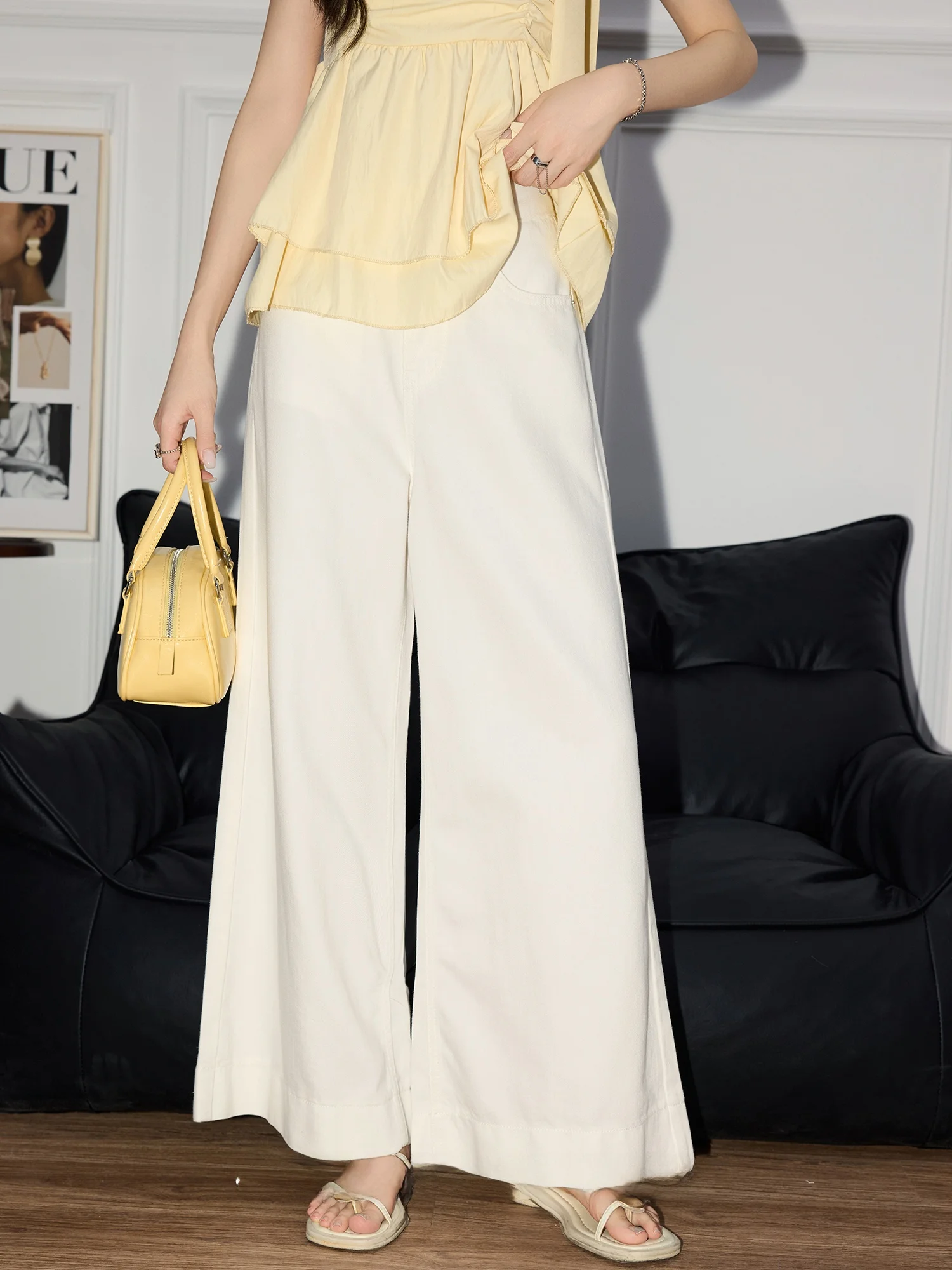 

High Waist Wide Leg Casual Pants Women's Loose Fit Straight Leg Long Trousers Summer Slimming White Straight Leg Jeans