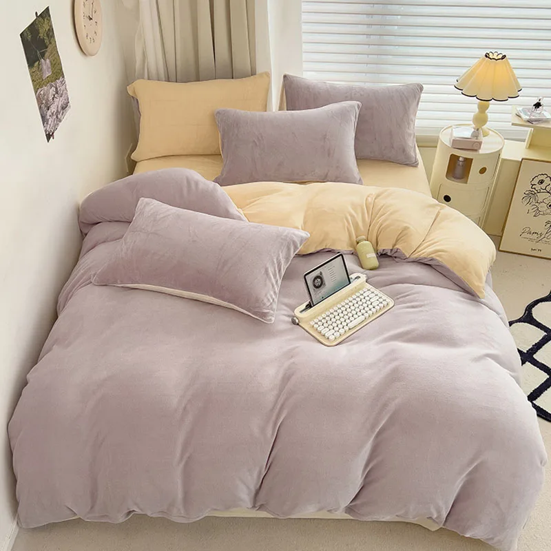 Autumn Winter Milk Velvet Single Duvet Cover Thick Double-Sided Flannel Warm Comforter Cover Skin Friendly Solid Home Textile