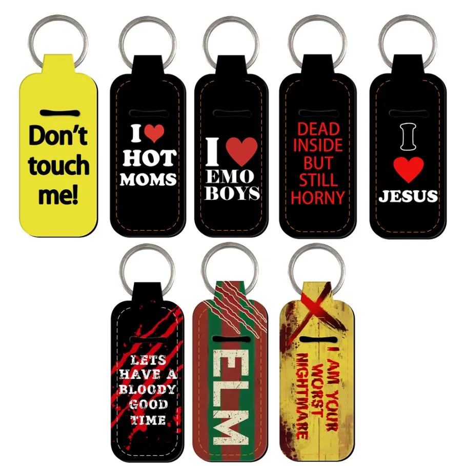 Horror Movie Lip Balm Holder Keychain Clip On Lipstick Sleeve Holder Women Girls Trendy Lip Balm Key Ring Travel Accessories