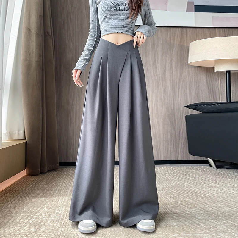 2024 Autumn New Suit Pants Women's High Waist Wide Leg Pants Straight Tube Casual Loose Large Swing Floor length Pants