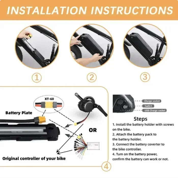 Novo original 36v 48v 52v hailong e-bike bateria 30ah 40ah 50ah withbms, para 350w 500 750w 1000w motor elétrico mountain bike