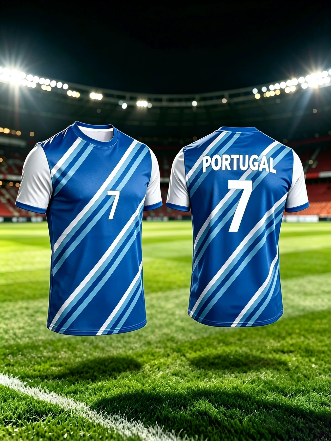 Portugal themed diagonal striped fan jersey men's short sleeved quick drying sports football T-shirt