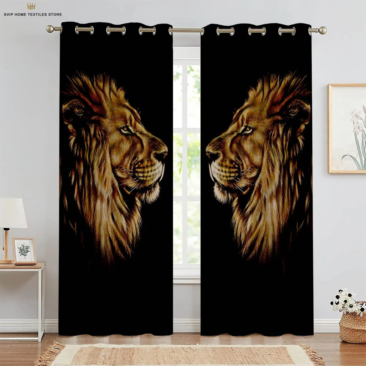 3D Printing Polyester Fiber Curtains, Lion, Tiger, Animal, Bedroom, Living Room, Kitchen, Window Decoration, Home Decoration