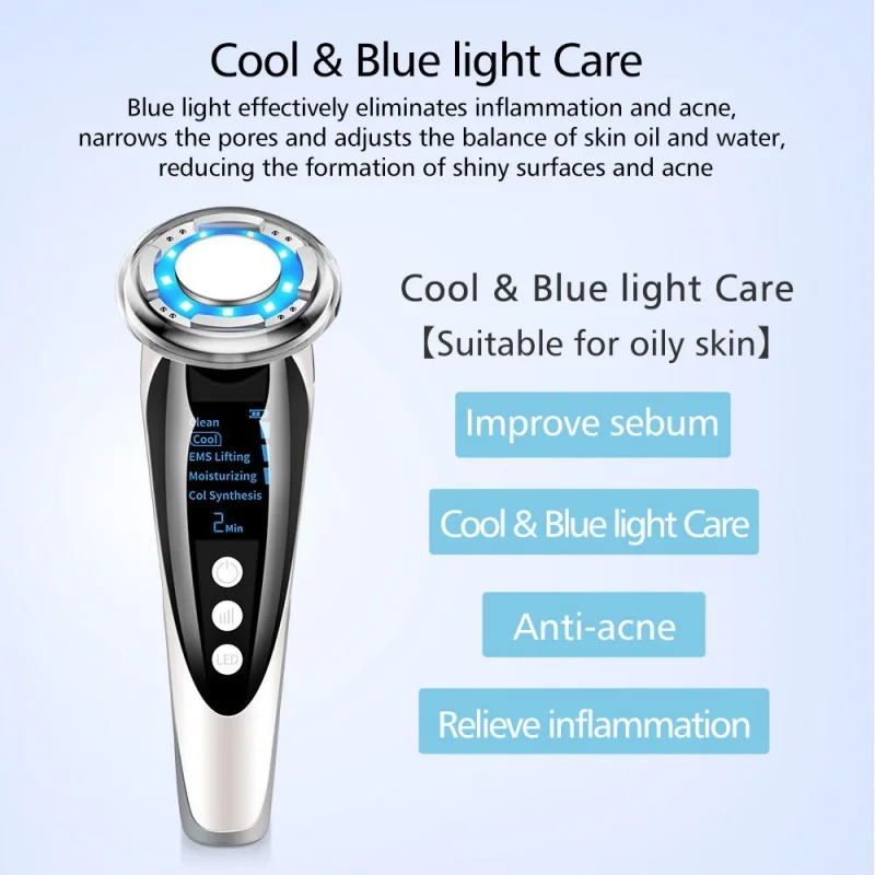 LED Photon Therapy Sonic Vibration Hot Cool Treatment Anti Aging EMS Skin Cleansing Rejuvenation Face Wrinkle Remover Device