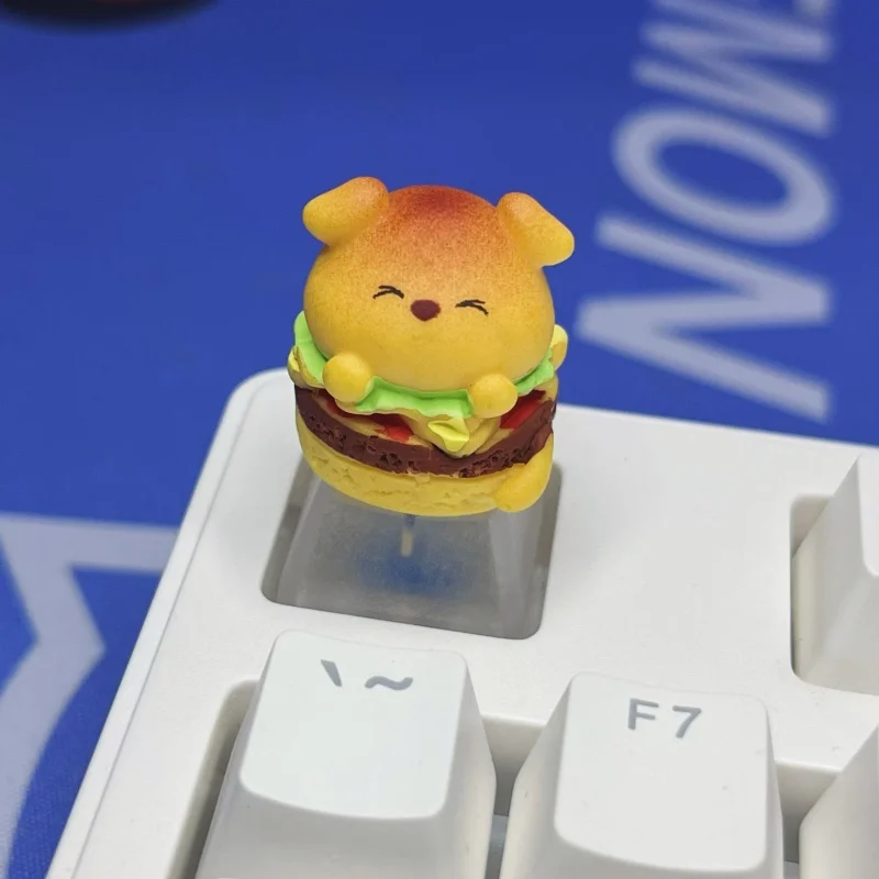 Cute Cat Burger Keycaps Handmade Personalized Customization Transparent Puppy Bread Mechanical Keyboard Keycaps Abs Material