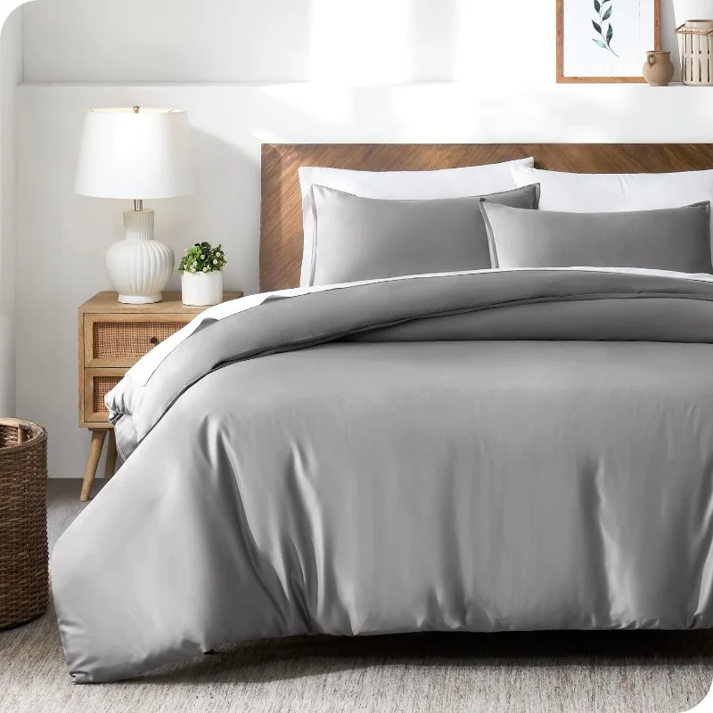 

3pcs Duvet Cover Set,Silky Lyocell Bamboo Fiber, Luxury Solid Grey Summer Wedding Bedding,Quilt Cover+Pillowcase Drop Shipping