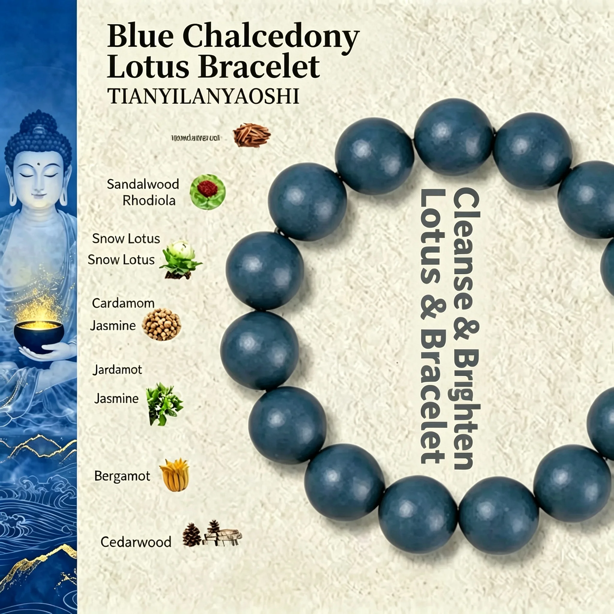 Natural Blue Chalcedony Beaded Bracelet 8mm Round Stone Beads Elastic Stretch Bracelet Unisex Handmade Fashion Jewelry for Men W