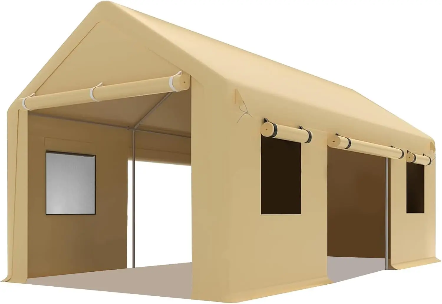 10x20 ft Metal Carport with Side Door & Roll-Up Windows, Galvanized Steel Frame Garage for Truck & Boat, Yellow, Customized