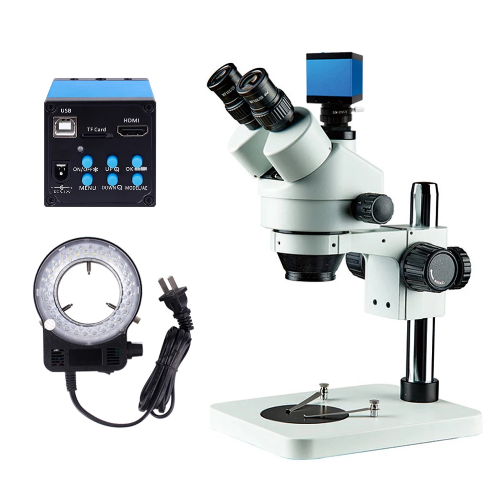 7X-45X HD Focal Length Zoom Trinocular Stereo Microscope Optical Glass Lens Digital Camera Industrial Manufacturing Tools