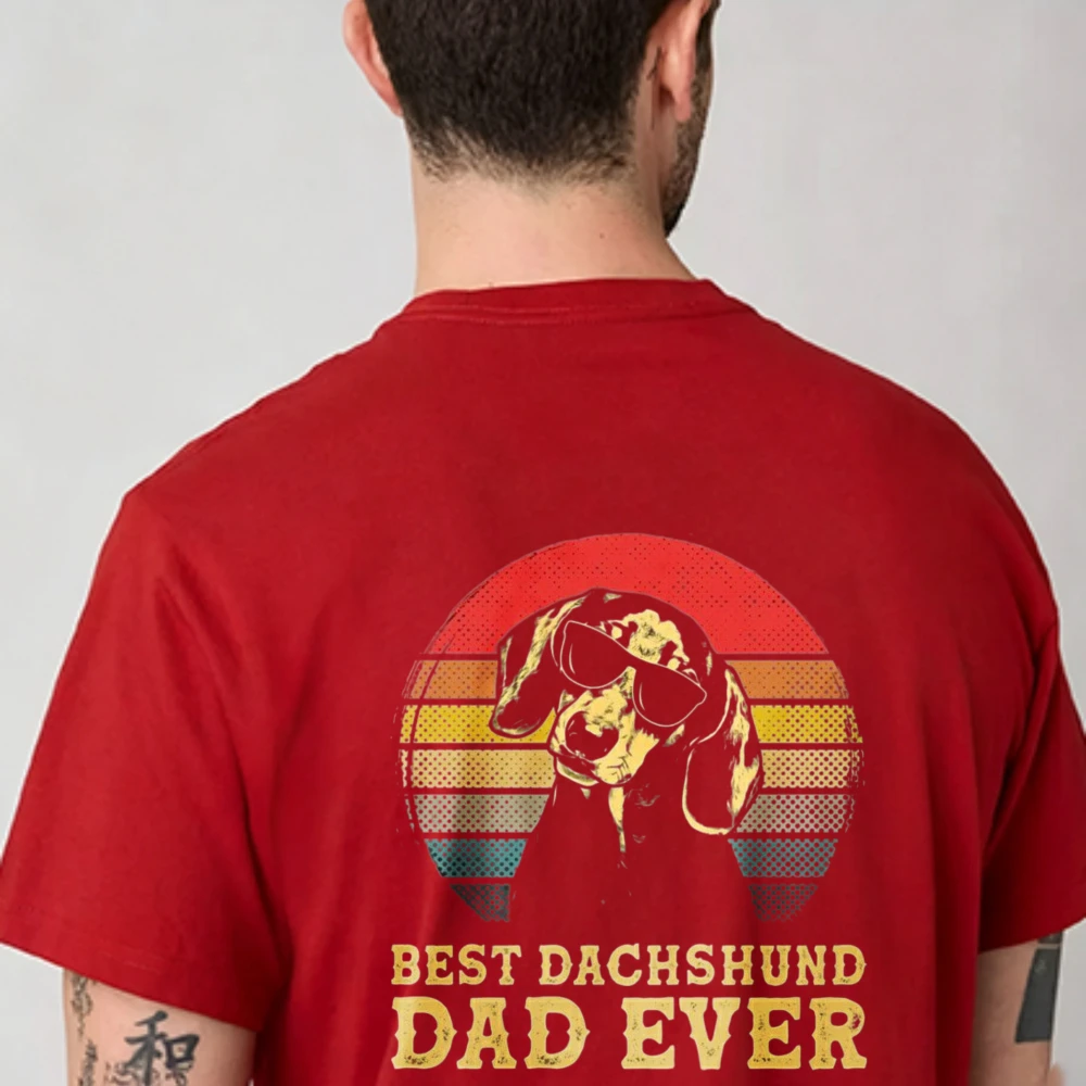 Best Dachshund Dad Ever Retro Rainbow Stripes Sausage Dog Vintage Distressed T Shirt  Cotton Tee Father Pet Lover Casual Tops