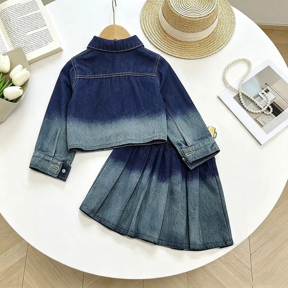 Girls Denim Dress Clothes Sets Spring Autumn Children's Fashion Jackets Skirts 2pcs Princess Suit Kids Costume Outfits Teenagers
