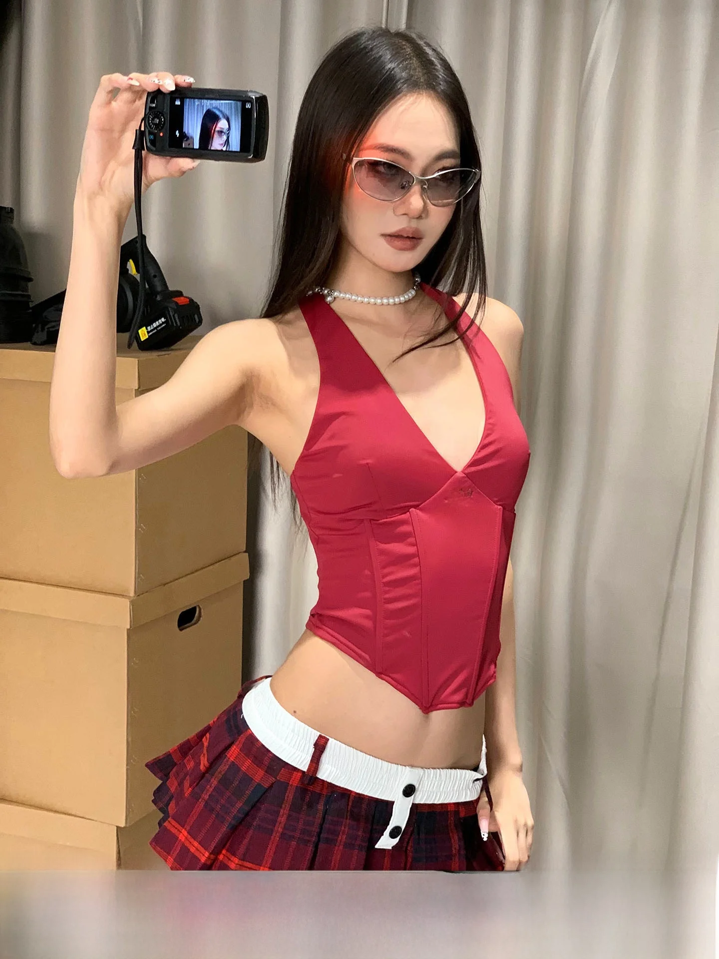 

Сексуальный красный облегающий укороченный топ-жилет Fibone Neline для женщин, новинка 2025 года, для повседневной носки, короткий пуловер, цветной