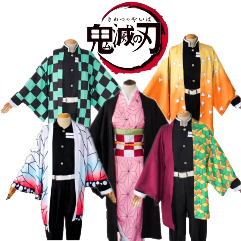 Anime Demon Slayer Kimetsu No Yaiba Zenitsu Giyu Tanjirou Kamado Nezuko Cosplay mujeres y hombres, uniforme de Kimono, disfraz de fiesta