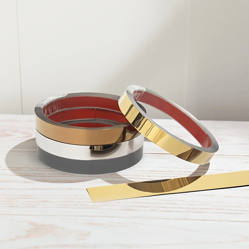 （12） Meter Long Smooth, Durable, Shiny Mirror Stainless Steel Flat Self-Adhesive Strip, Tear Open And stick.