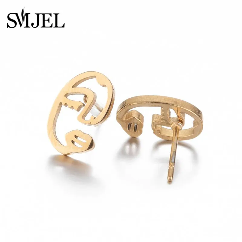 Personality Abstract Beauty Face Stud Earrings Black Punk Stainless Steel Women's Earring Fashion Unique Jewelry Party Gift
