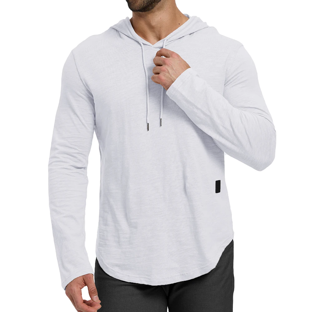 Men's Solid Color Long Sleeve T-shirt Hooded Design Fashion Breathable Tees Lightweight Drawstring Cozy Cotton Tops image 5