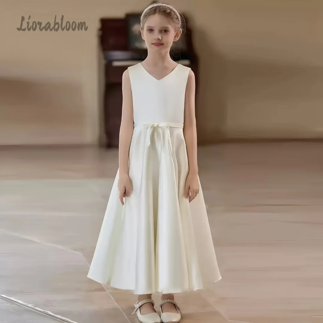 Abito Formale Bianco Semplice per Ragazze, Vestito Elegante e Leggero da Damigella, Abbigliamento Formale per Matrimoni e Feste, Abito da Cerimonia