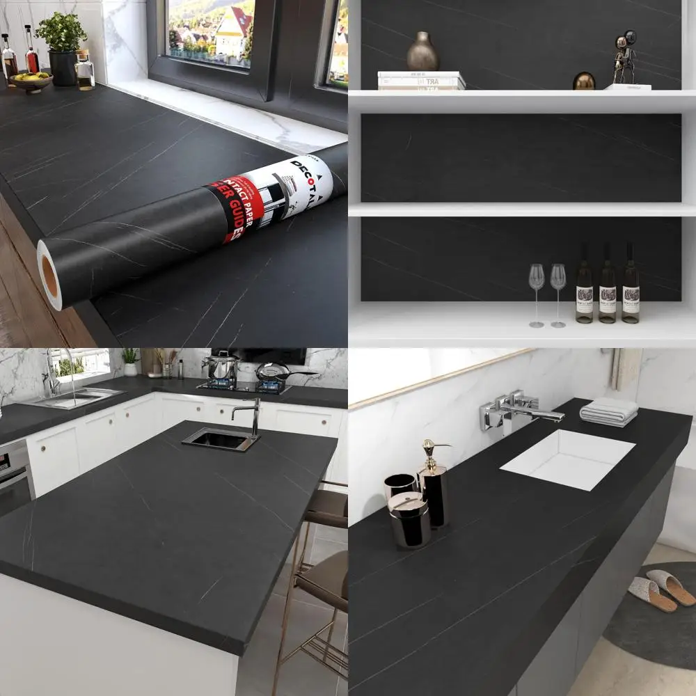 ورق اتصال على سطح الطاولة قابل للتقشير واللصق بنمط الرخام الأسود، مقاس 30 × 400 بوصة، سهل الاستخدام، سطح مطبخ متين وأنيق