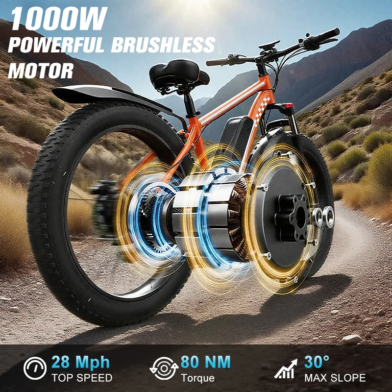 26-Inch snowmobile electric vehicle high-power transportation electric vehicle commuting 48V1000w electric bicycle adult
