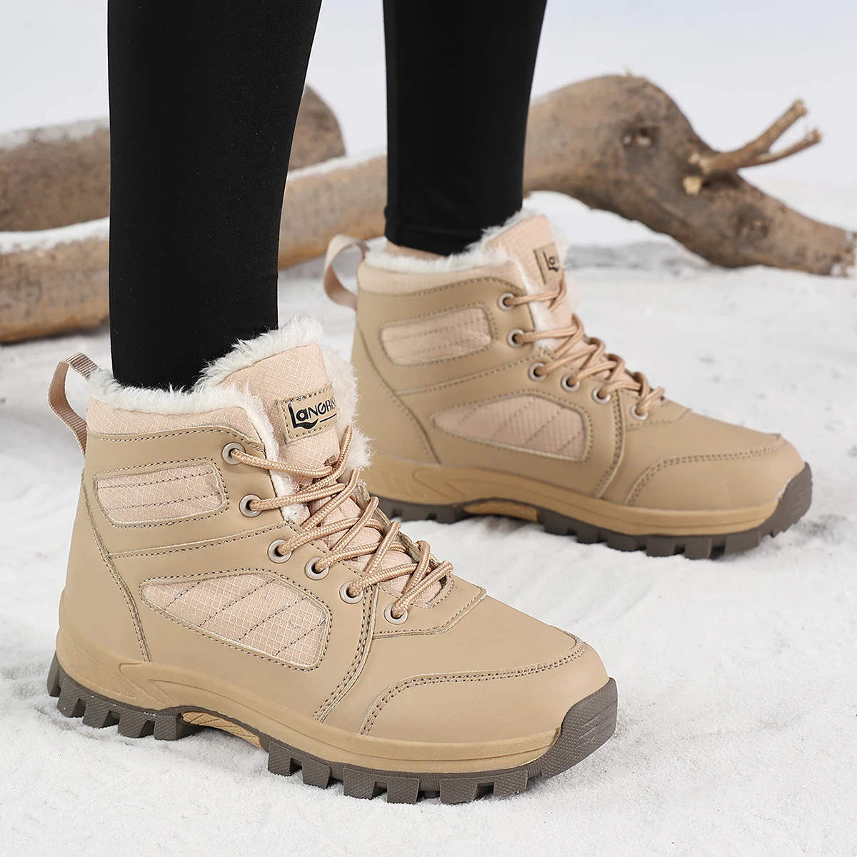 Women's high-top snow boots thickened warm winter essential outdoor hiking boots anti-slip wear-resistant simple fashionable ver