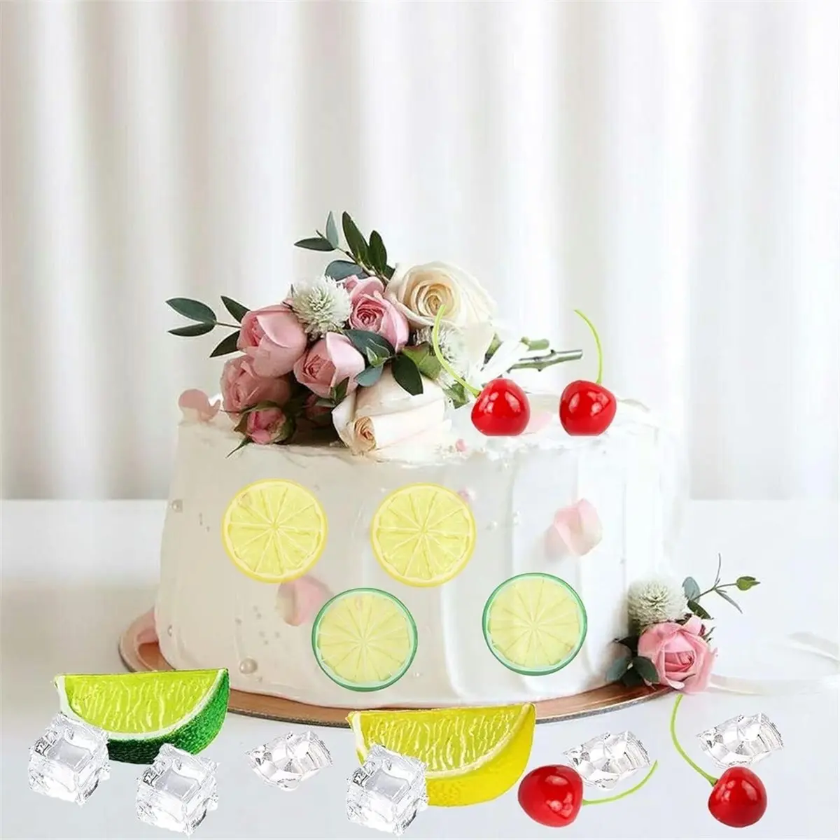 【MUST-HAVE LIST】 1set Simulated Home Kitchen Decoration and Photography Props, Including Lemon Slices, Cherries, and , 64 Pieces