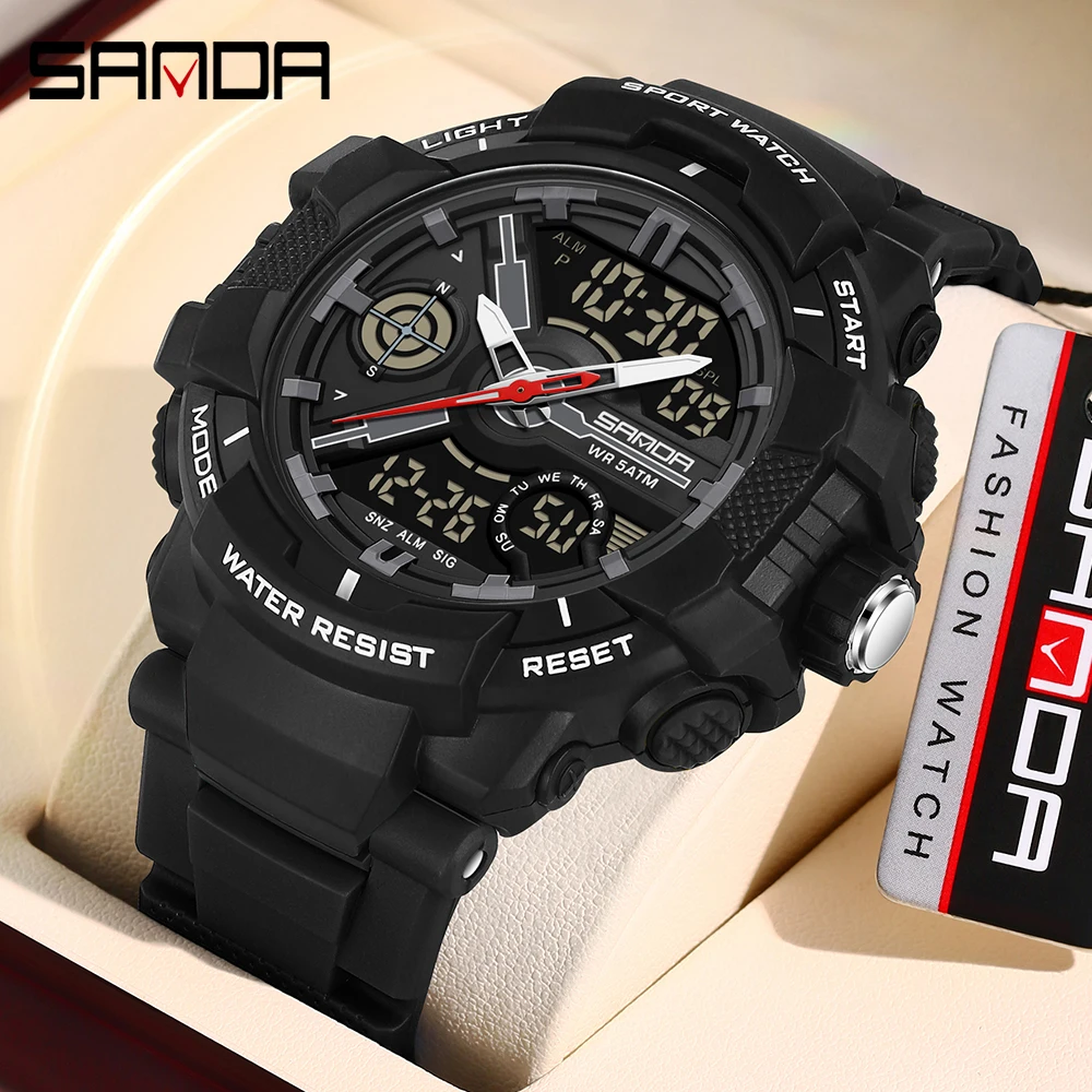 SANDA 6226 Trendy Fashion Korean Edition Men's Student Youth Electronic Watch Waterproof Multi functional LED Men's Watch