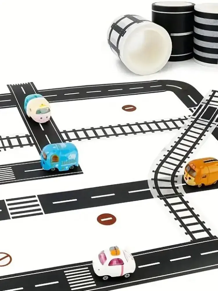 子供のための道路およびレールのトラフィックスウォッシャテープ、DIY漫画テープ、鉄道高速道路テープ