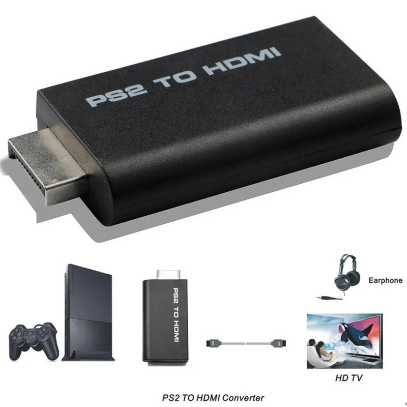 Konwerter PS2 na HDMI linia HD Adapter Audio wejście AV na HDMI z 3.5mm sygnałem Audio/wideo kabel wyjściowy do wyświetlacza PS2 HDTV