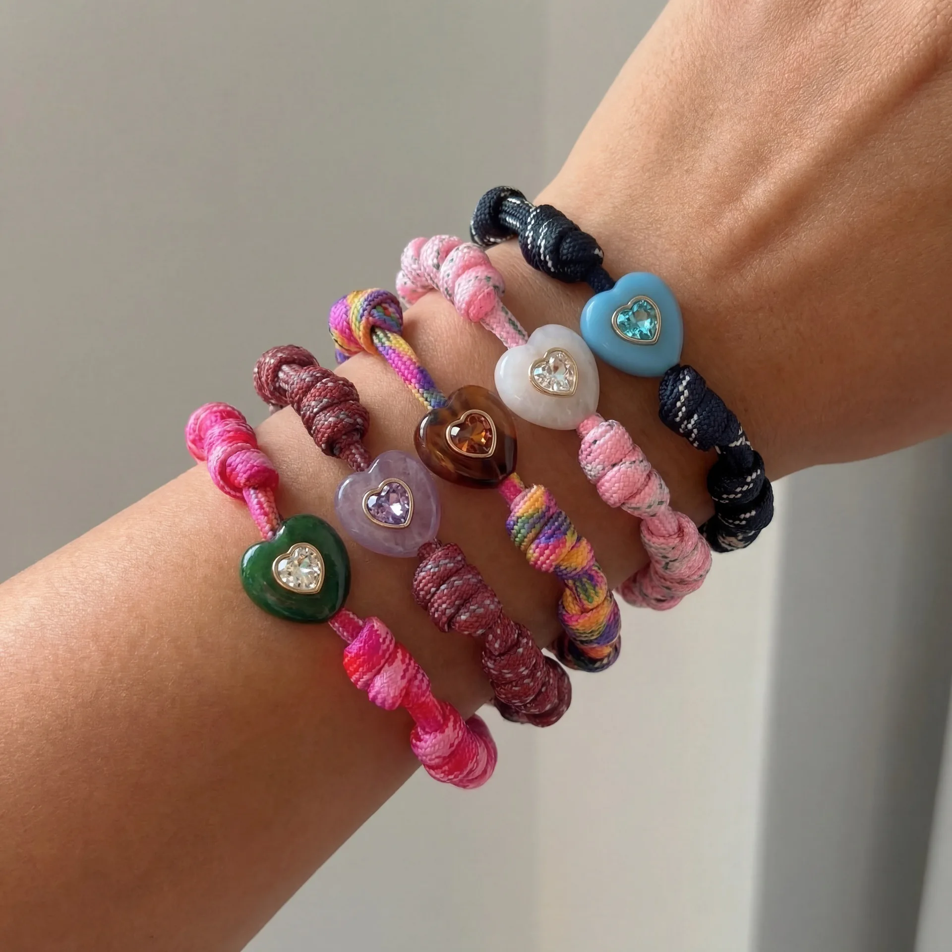 Adjustable Colorful Rope Bracelet for Women Girls Hand Drawn Rope Heart Zircon Bracelet Charm Bangle Jewelry Accessory Gifts