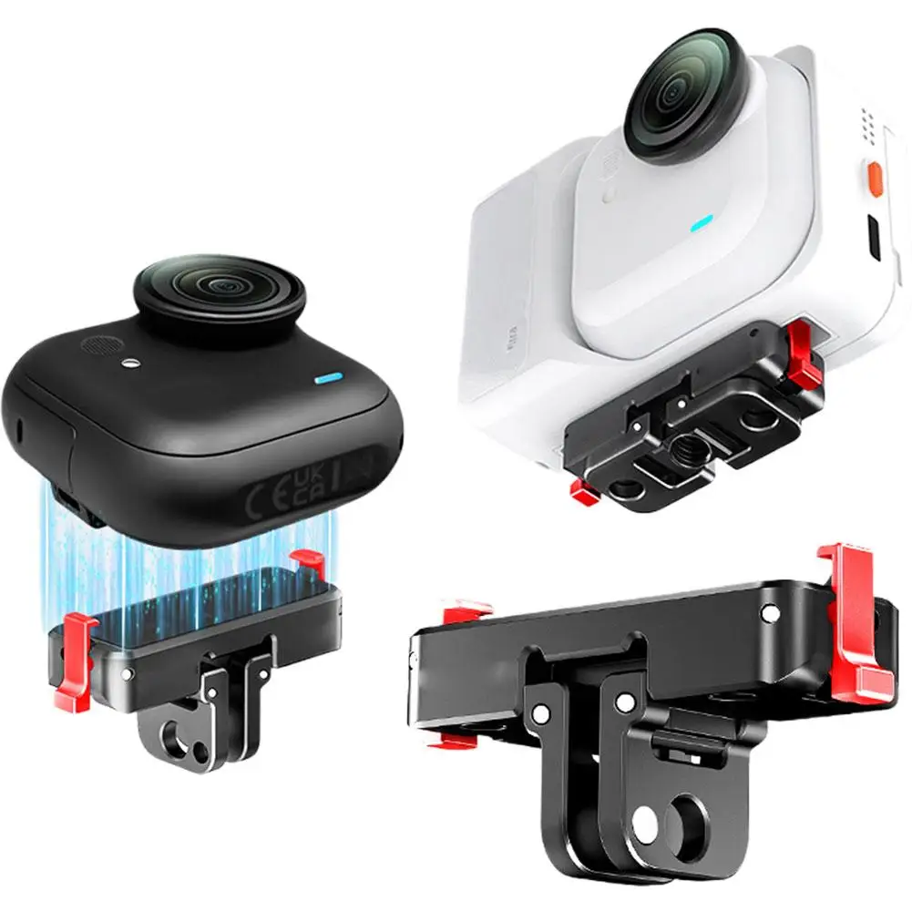 Metal Quick-Release Base For Insta360 Go Ultra Dual-port Design With 1/4" Screw Holes Foldable Dual-Claws Base Extension Bracket