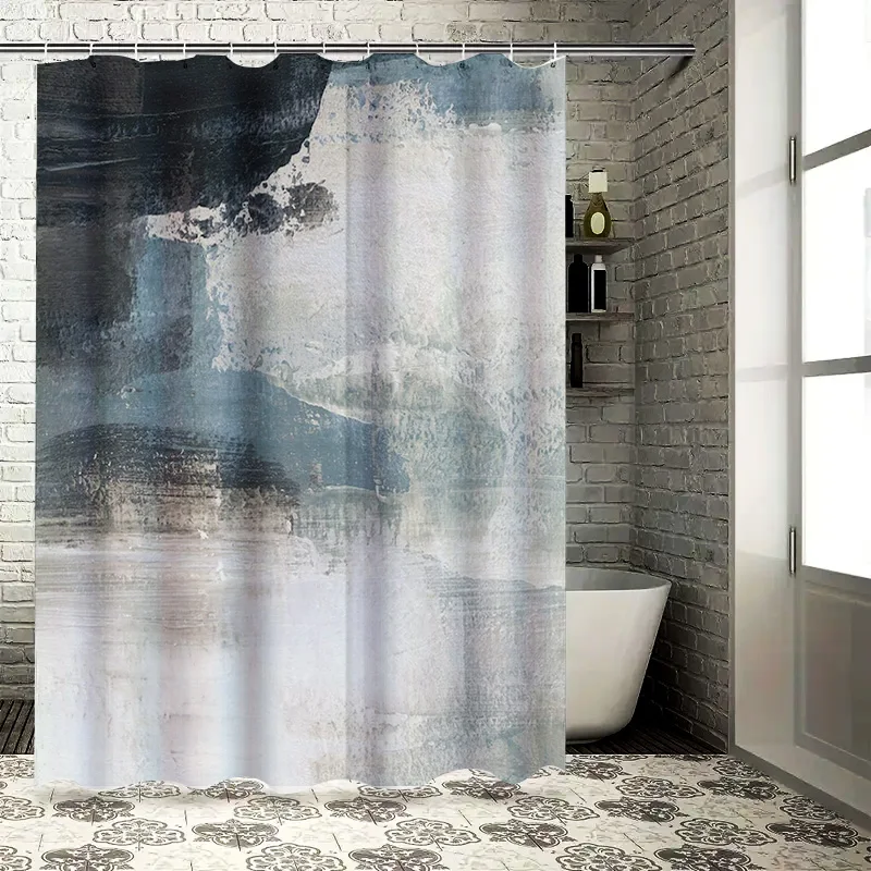

Абстрактная занавеска для душа в ванной комнате, черный, белый, синий акварельный дизайн с мягкой скрабной текстурой для ванны или стоячего душа