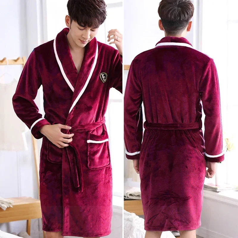 PLUS SIZE Flannel Men Robe Lounge Wear Thicken Warm Coral Fleece Sleepwear Nightwear Lingerie Loose Bathrobe Gown Home Clothes