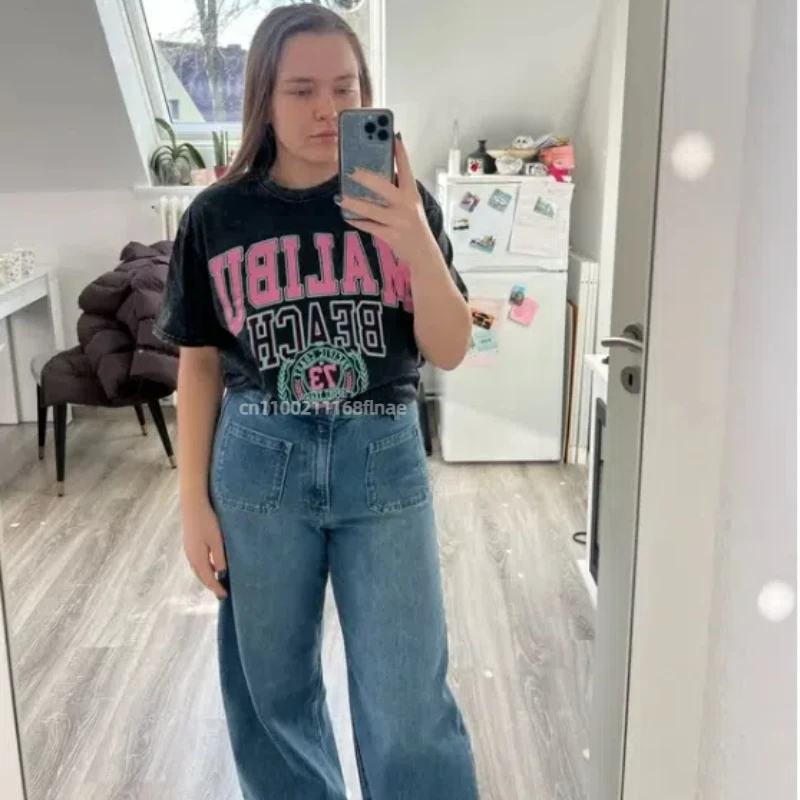 Новая одежда для уличных танцев, летняя пляжная стираная футболка, женская футболка из чистого хлопка с буквенным принтом, унисекс, уличный повседневный топ в стиле хип-хоп