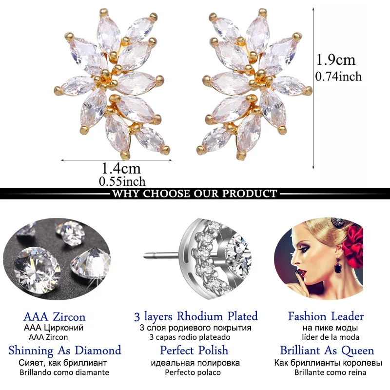 LXOEN Luxury Vintage Women Silver Color Marquise Zircon Stud Earrings for Party Fashion Wedding Studs Jewelry Gifts Joyas Mujer