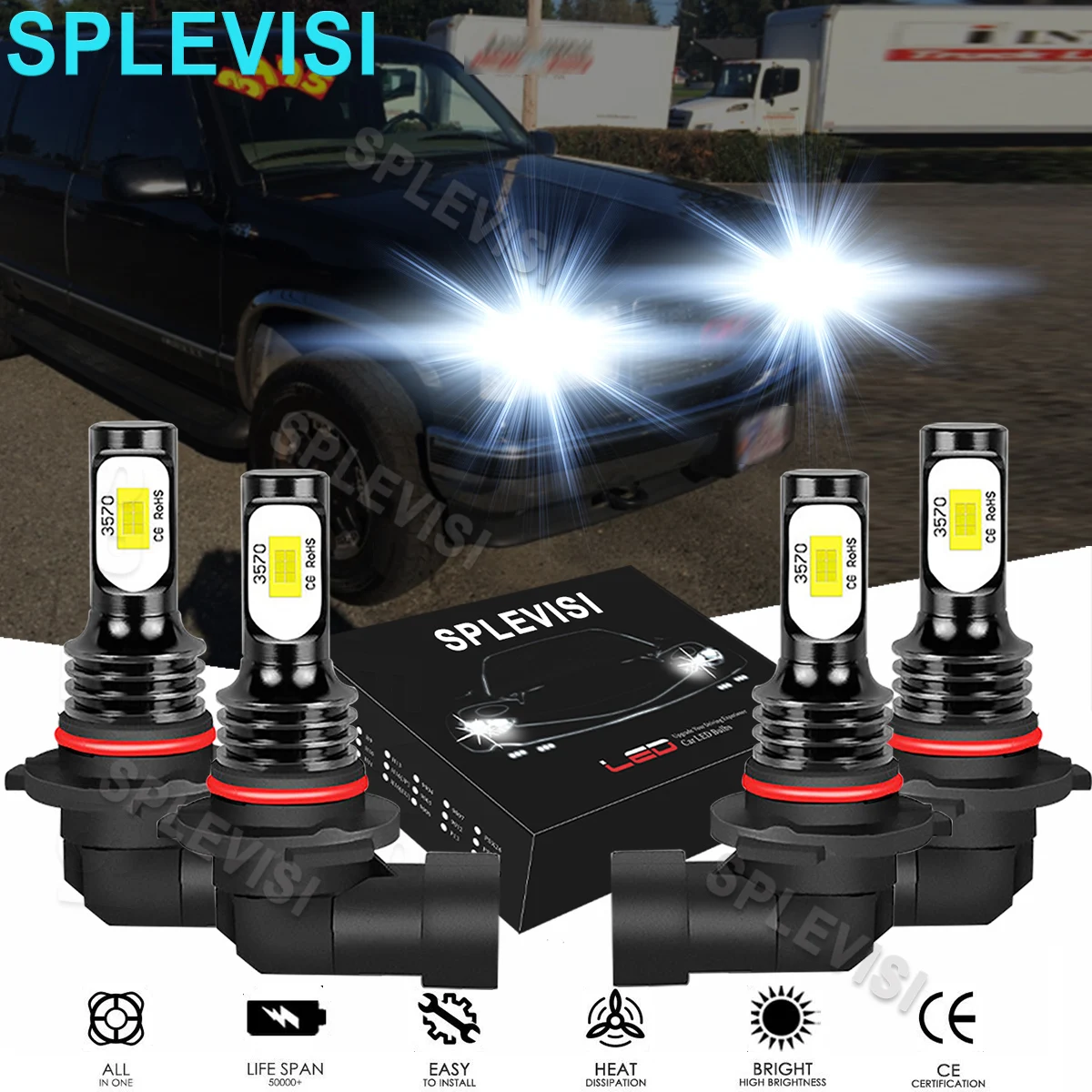 

4x LED Pure White Headlight High & Low Beam Bulbs 6000K For GMC C1500 1988-1999 GMC Sonoma 1994-2004 GMC Envoy XL 2002-2006