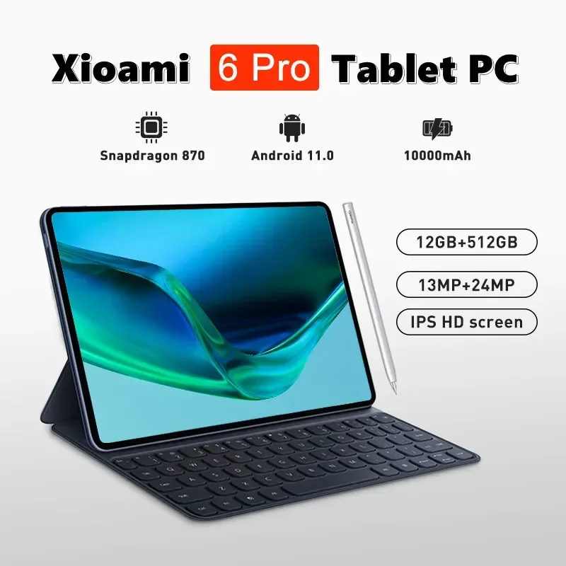 

2024 New HD 4K Screen Global Tablet Snapdragon 870 Android 12GB RAM 512GB ROM Tablette PC 5G Dual SIM Card WIFI Phone Call TABL