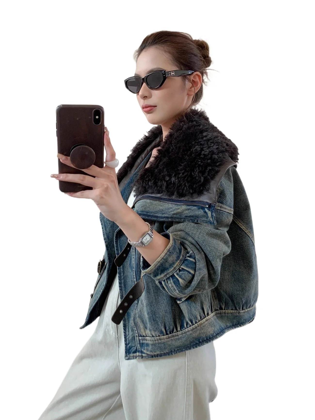 سترة نسائية شتوية جديدة من فراء الدنيم المتكاملة لعام 2025 سترة نسائية قاطرة من ريش الإوز