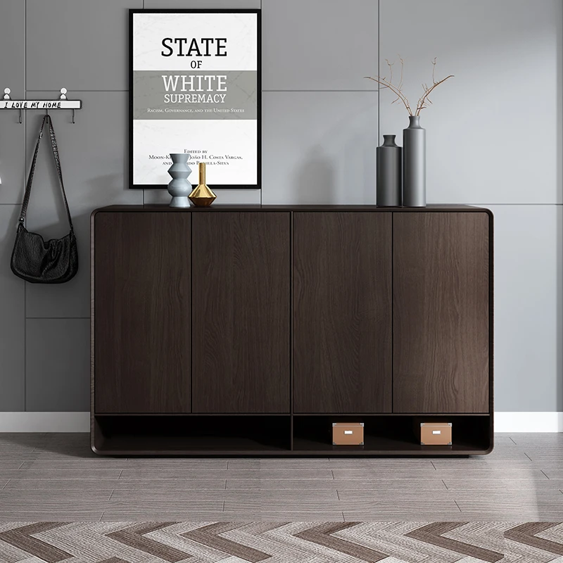 

Nordic luxury black walnut modern minimalist living room entrance cabinet four-door shoe cabinet