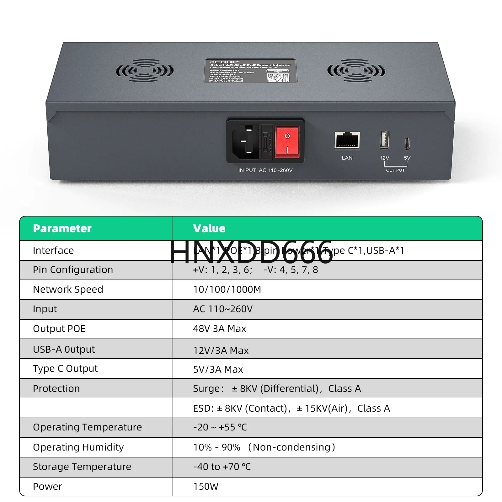 EP-SK0110 Patent Compatible 150W PoE Injector Power Solution