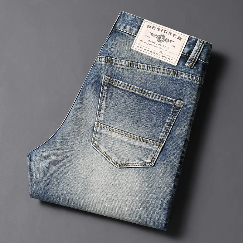 Newly Vintage Fashion Men Jeans High Quality Retro Blue Elastic Slim Fit Designer Jeans Men Trousers Casual Denim Pants Hombre