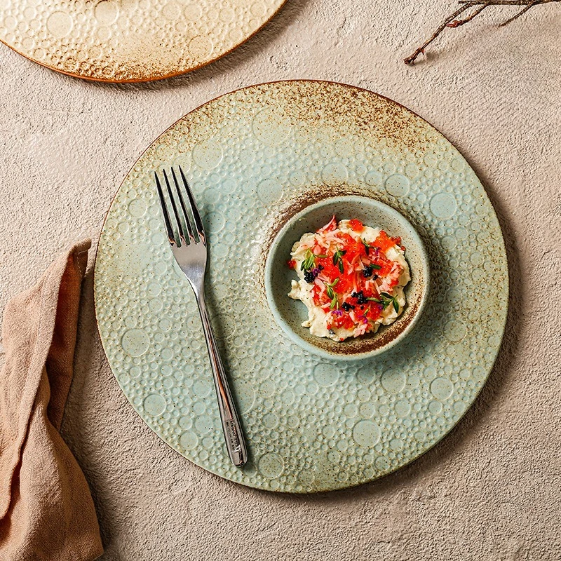 10 بوصة فرقعة الصقيل طبق سيراميك الرجعية الحجري طبق فندق مطعم أواني الطعام الإبداعية #3