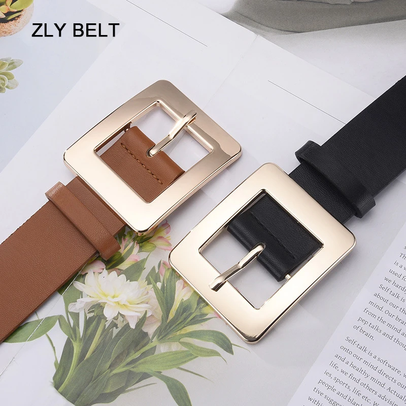 ZLY-Ceinture en cuir PU monochrome polyvalente pour hommes et femmes, matériau carré en alliage métallique, broche de luxe, style jeans décontracté, nouvelle mode, 2023