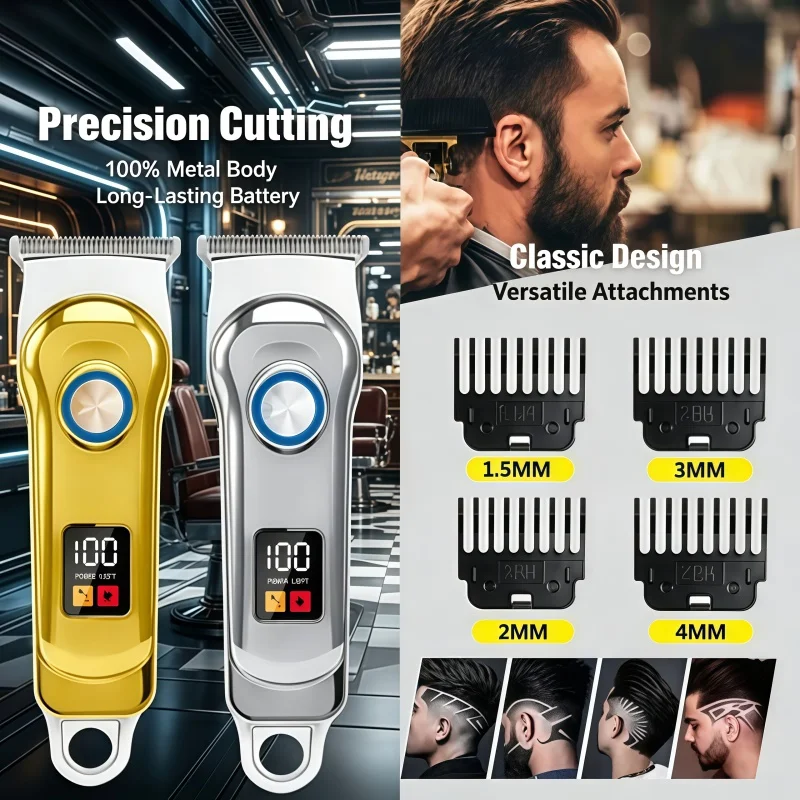 Smart LED Display Hair Trimmer Professional Salon Mini Oil Head Clipper Automatic Sharpening Precision Steel Blade Carving Hair