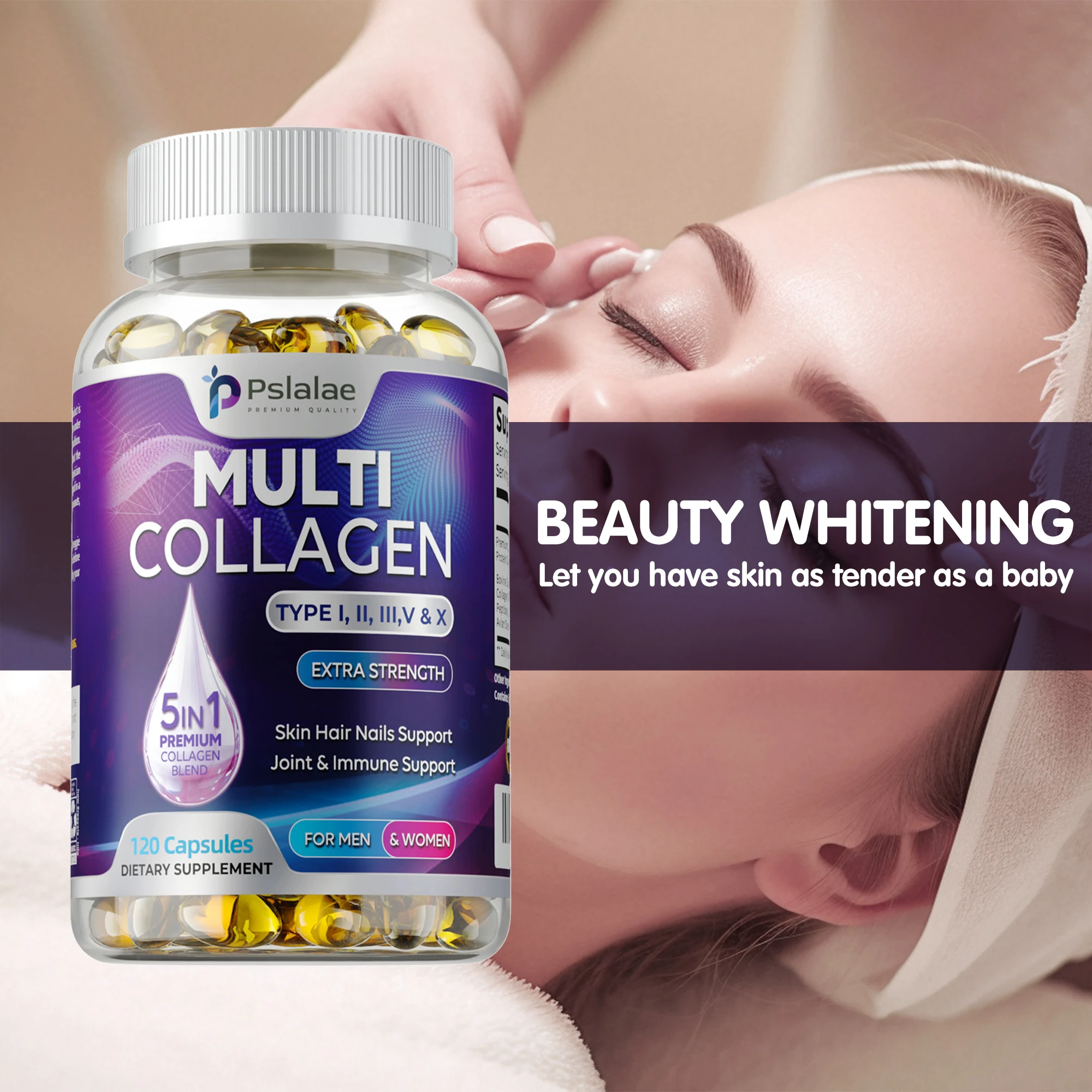 

Multiple Collagen Complex - Skin Elasticity, Hair Growth, Supports Nail, Skin and Joint Health, Boosts Cellular Energy, Non-GMO