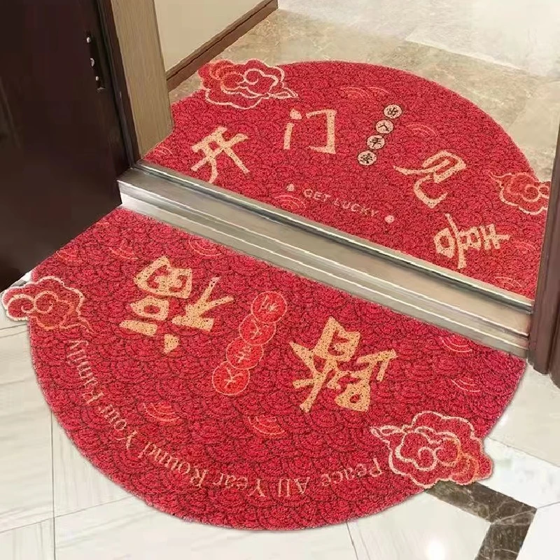 

New Year Welcome Lucky Stars Areas Rugs Non-Slip Carpet Rug Home Entrance Floor Mat Chinese Auspicious Joyous PVC Red Carpet