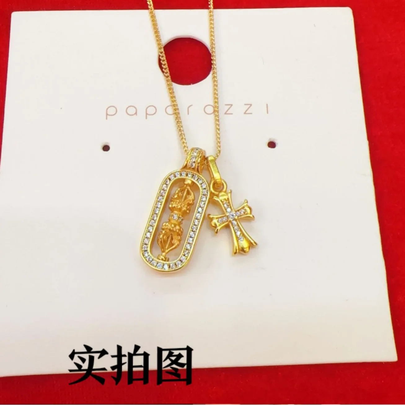 

Women's 24K Gold (AU999) Moissanite-Encrusted Vajra Pestle Necklace | 3D bamboo pestle, filigree bamboo with pink moissanite